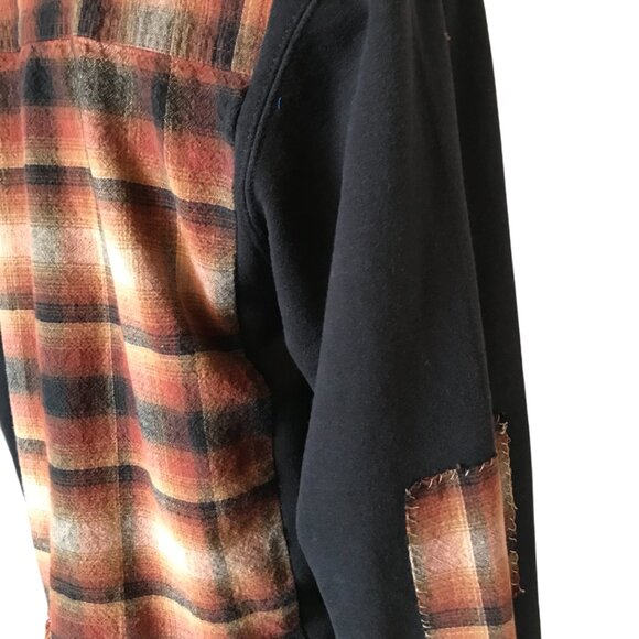 Cropped Plaid Shirt, Size Small: Black Brown Sweatshirt Jacket, Upcycled Grunge - Picture 10 of 10
